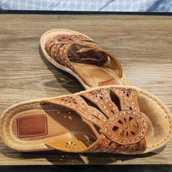 Clarks Artisan leather upper slipper brown women's size 8M - Picture 6 of 12